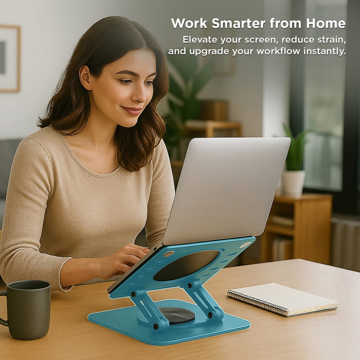 Uncaged Ergonomics Adjustable Swivel Laptop Stand for Desk, Ocean Blue