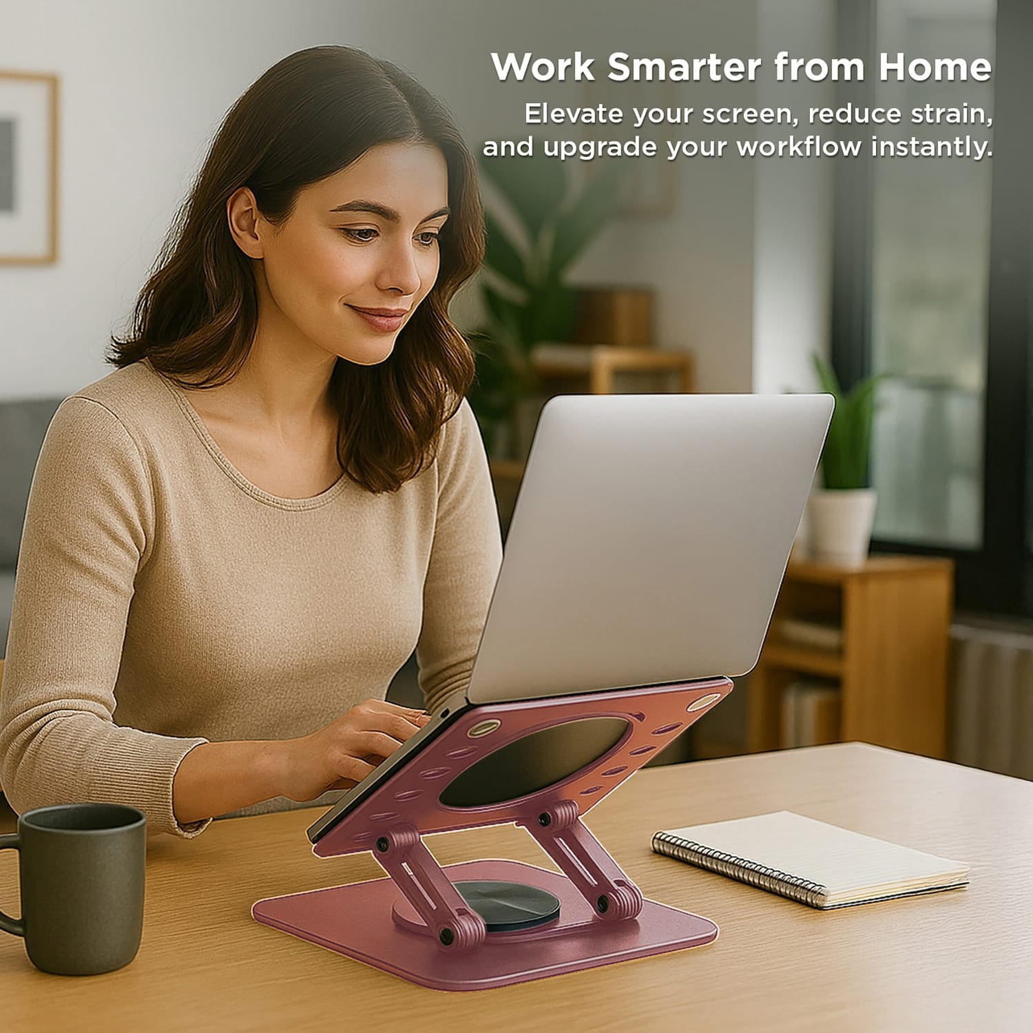Uncaged Ergonomics Adjustable Swivel Laptop Stand for Desk, Rose Gold