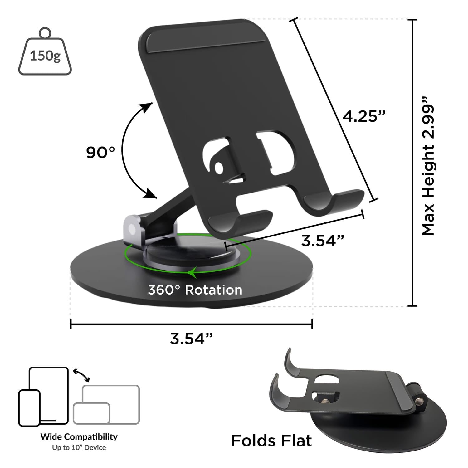 Uncaged Ergonomics 360° Swivel and Multi-Angle Tilt Phone Stand, Black