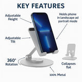 Uncaged Ergonomics 360° Swivel and Multi-Angle Tilt Phone Stand, Silver
