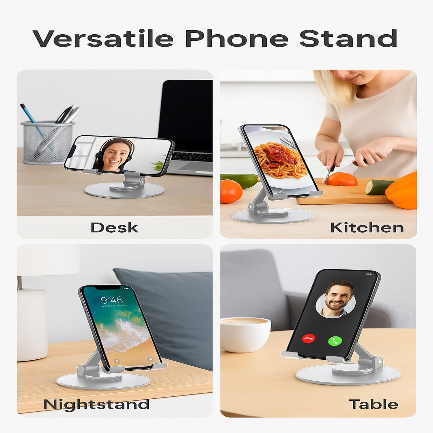 Uncaged Ergonomics 360° Swivel and Multi-Angle Tilt Phone Stand, Silver