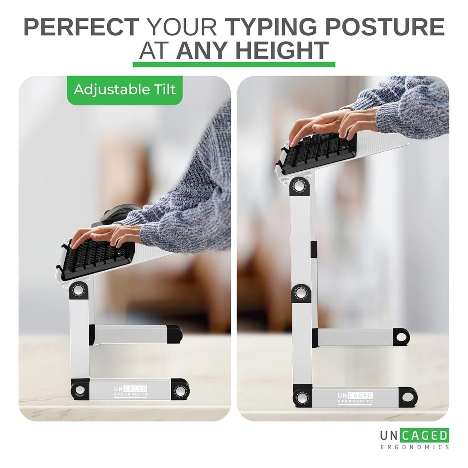 Uncaged Ergonomics WorkEZ Adjustable Keyboard Riser Stand for Desktop, Silver