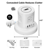 Uncaged Ergonomics 4-AC Outlet, 4-USB Port, Wireless Charging Pad Charger Cube Power Strip with Auto-Retracting 6-Ft. Cord, White