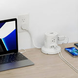 Uncaged Ergonomics 4-AC Outlet, 4-USB Port, Wireless Charging Pad Charger Cube Power Strip with Auto-Retracting 6-Ft. Cord, White