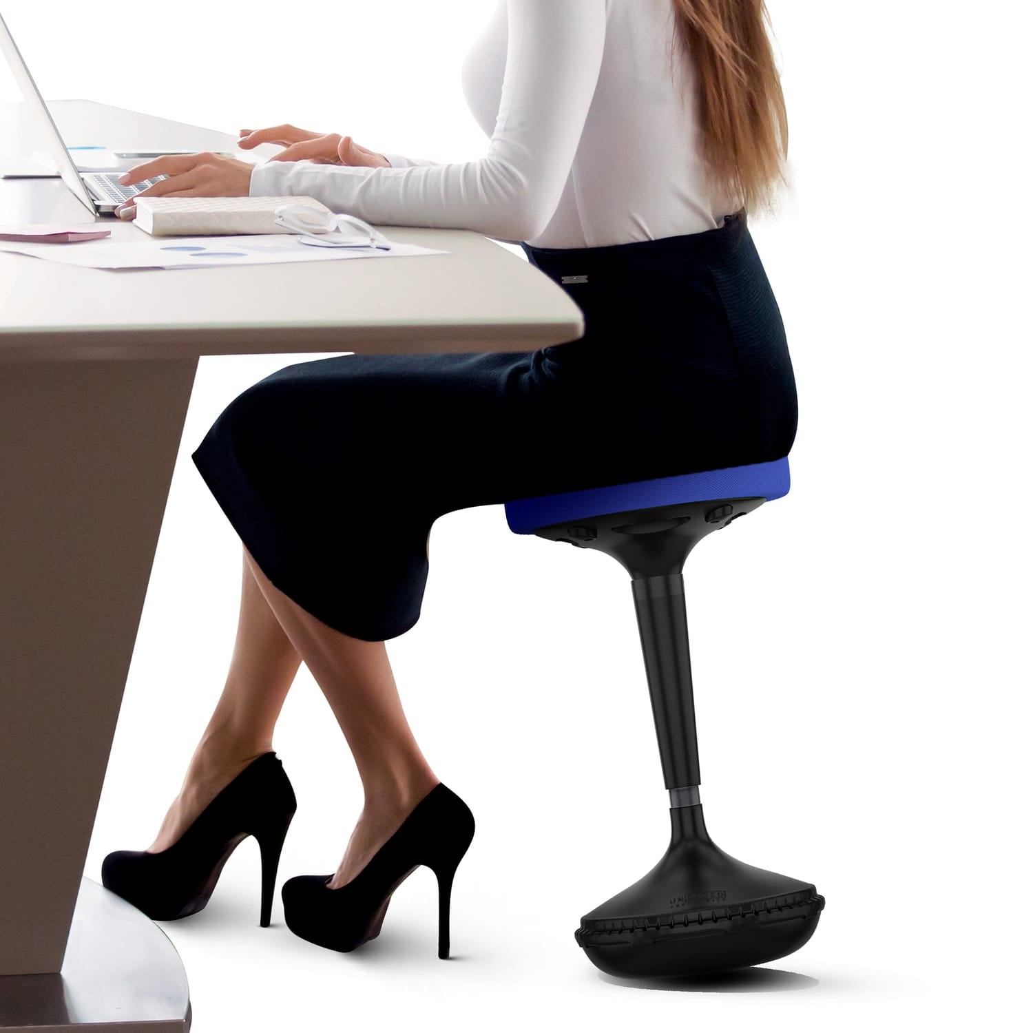 Uncaged Ergonomics Wobble Stool Adjustable-Height Standing Desk and Balance Stool, Blue