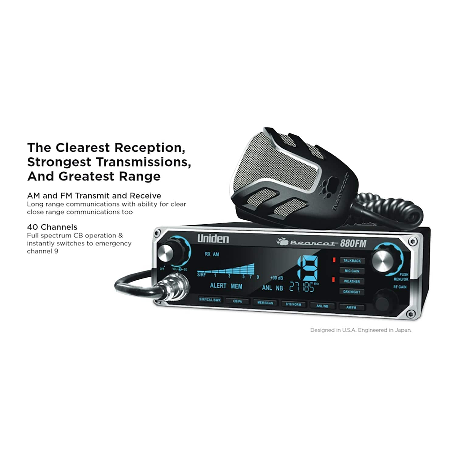 Uniden Bearcat 880FM 40-Channel CB Radio, AM/FM Transmit and Receive with 7-Color LCD Display