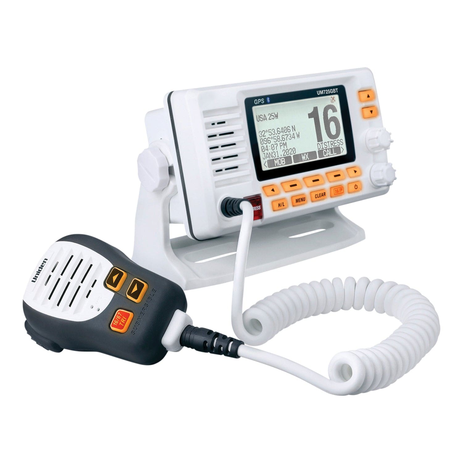 Uniden VHF Marine Radio with GPS and Bluetooth, Fixed Mount, UM725GBT, White