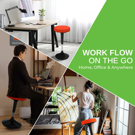 Uncaged Ergonomics Wobble Stool Adjustable-Height Standing Desk and Balance Stool, Red