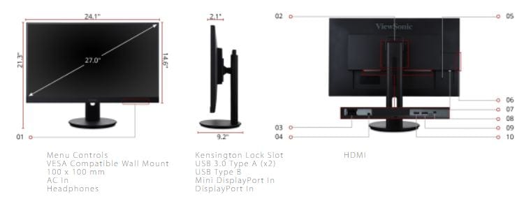 ViewSonic 27 Inch IPS WQHD 1440p Ergonomic Monitor - Certified Refurbished