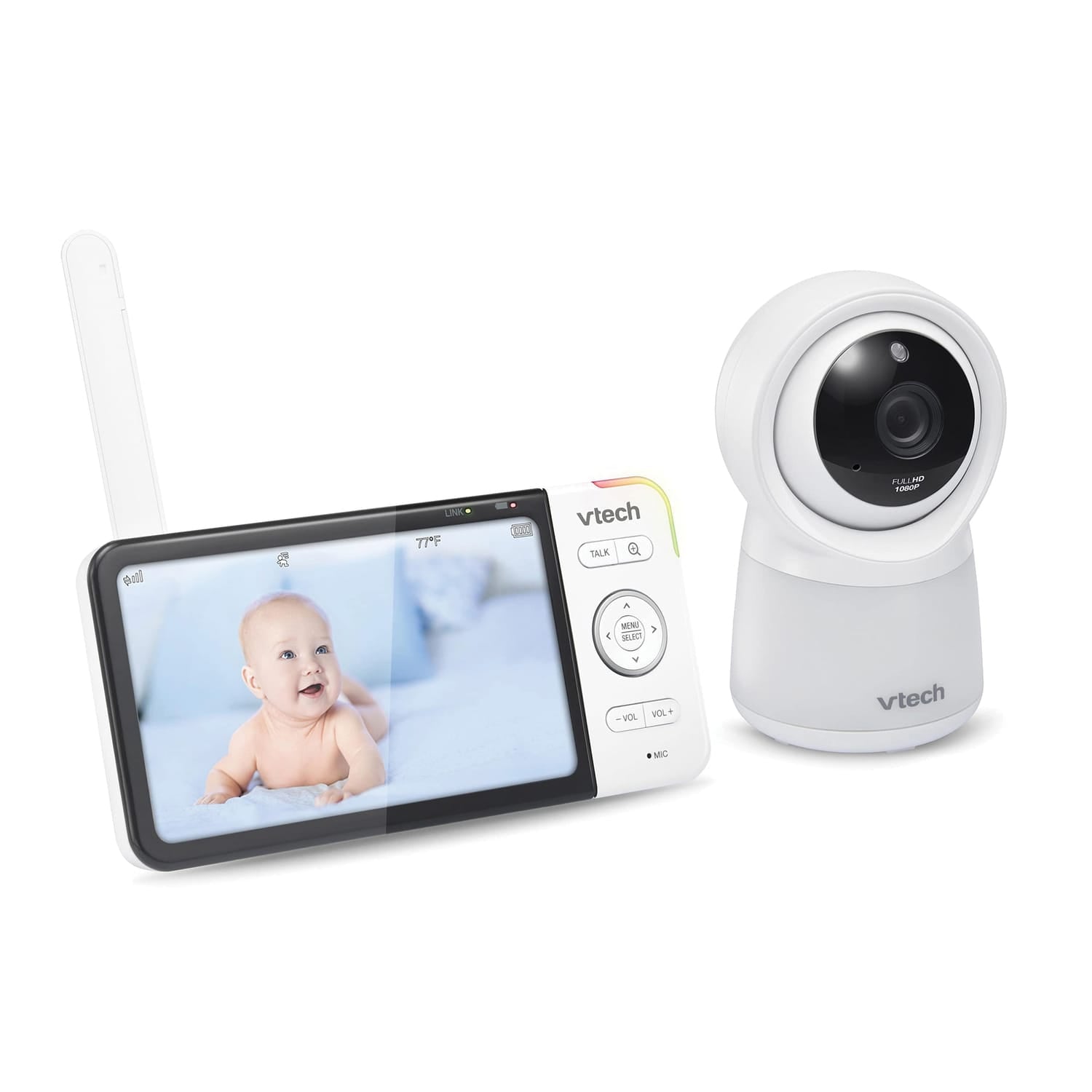 VTech RM5754HD Smart Wi-Fi 1080p Video Baby Monitor System with 5-In. Display, Night-Light, and Remote Access, White
