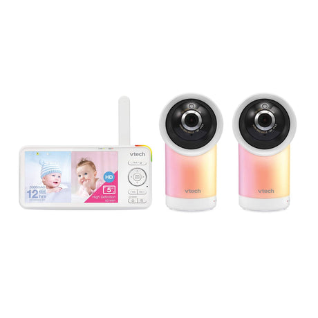 VTech RM57662HD Smart Wi-Fi 1080p 2-Camera 360°-Pan-and-Tilt Video Baby Monitor System with 5-In. Display, Night-Light, and Remote Access, White