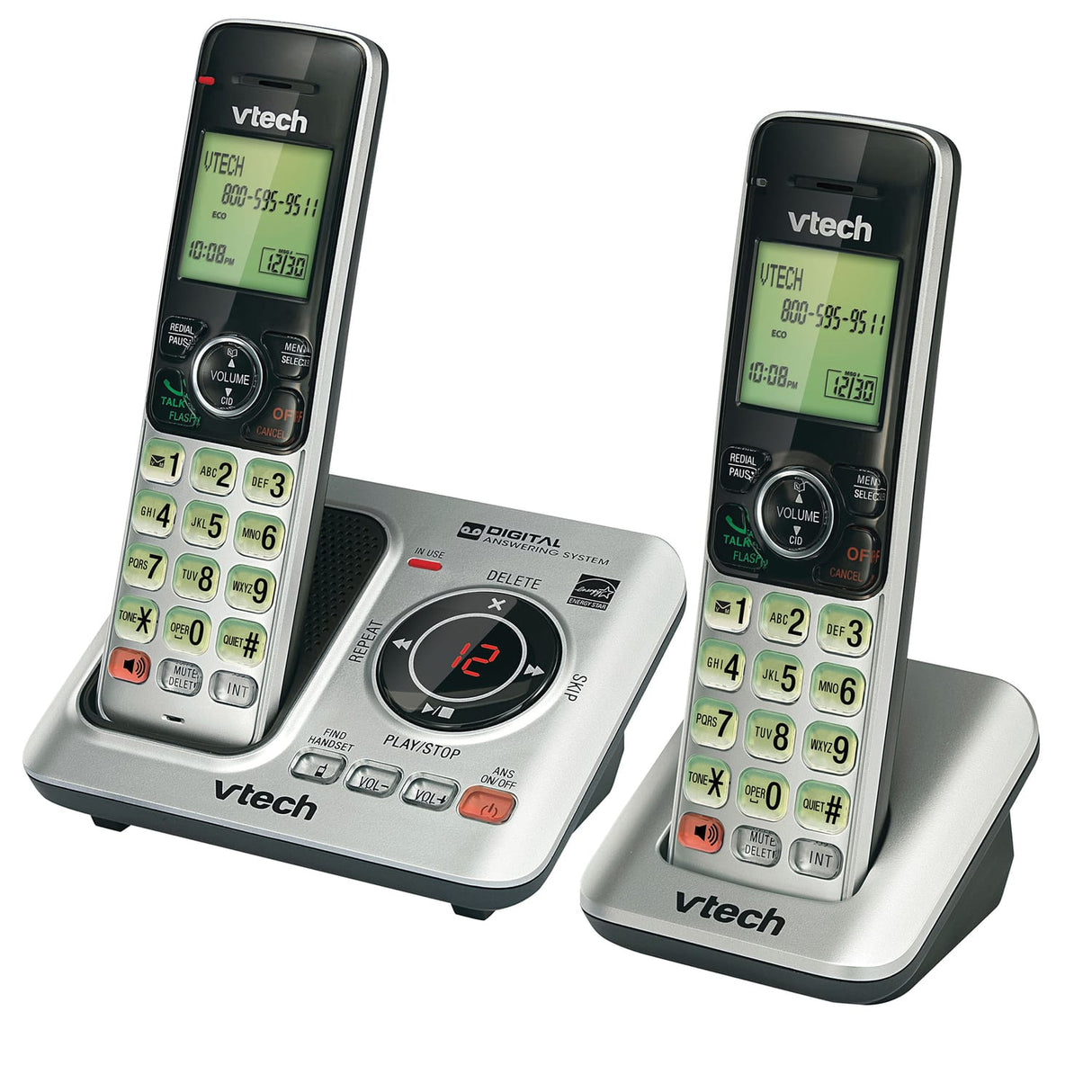 VTech DECT 6.0 Expandable Cordless Phone System for Landline, Digital Answering System and Caller ID/Call Waiting, 2 Handset