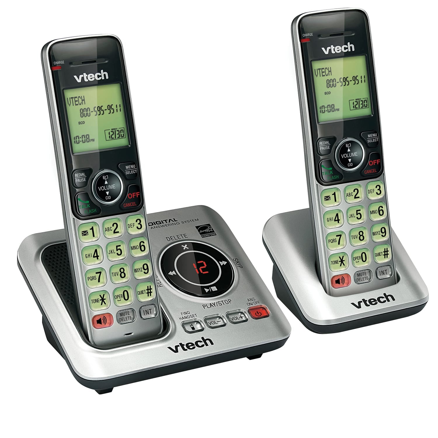 VTech DECT 6.0 Expandable Cordless Phone System for Landline, Digital Answering System and Caller ID/Call Waiting, 2 Handset