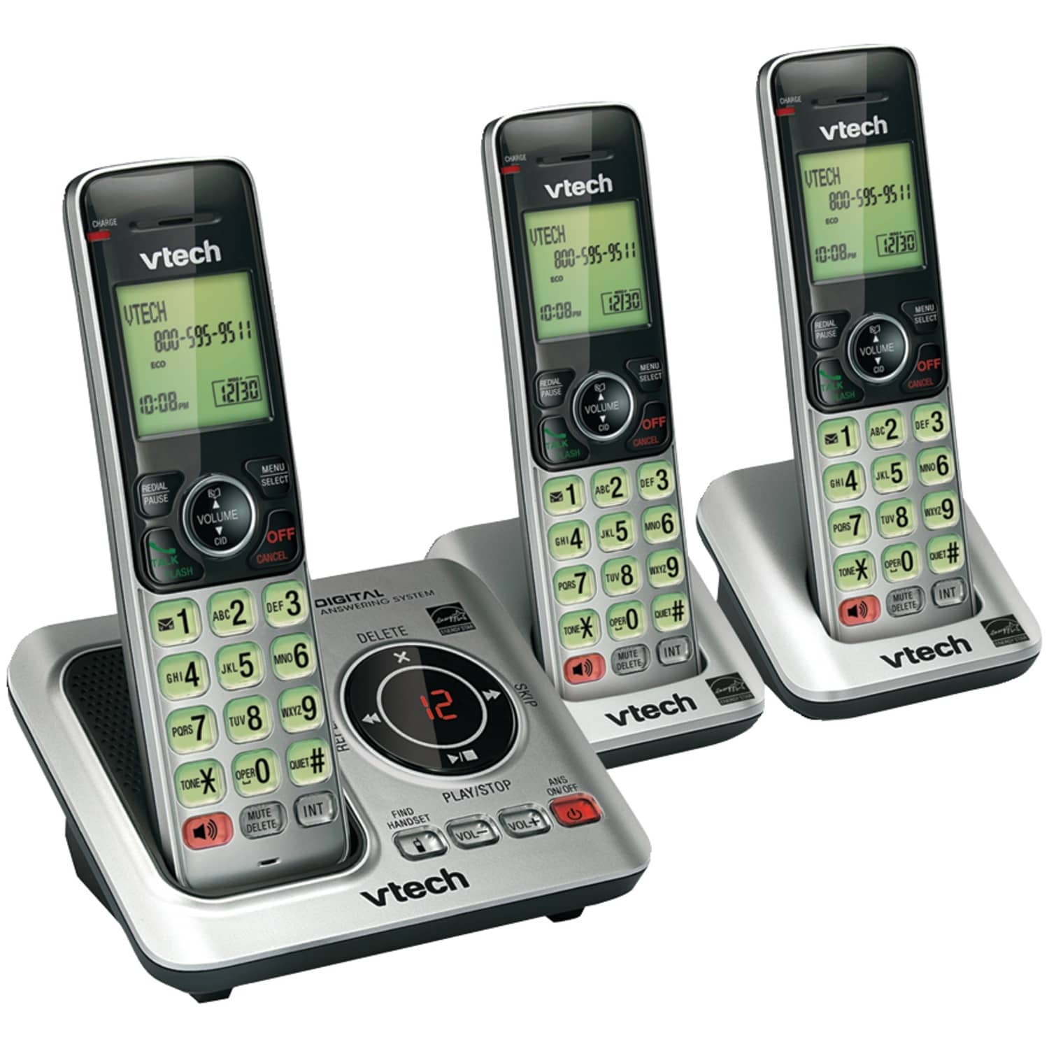 VTech DECT 6.0 Expandable Cordless Phone System for Landline, Digital Answering System and Caller ID/Call Waiting, 3 Handset