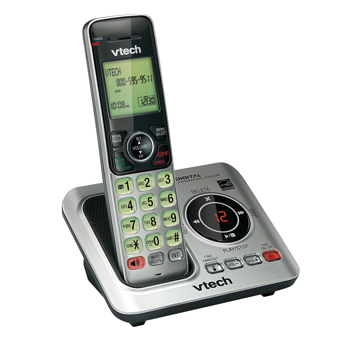 VTech DECT 6.0 Expandable Cordless Phone System for Landline, Digital Answering System and Caller ID/Call Waiting, 1 Handset