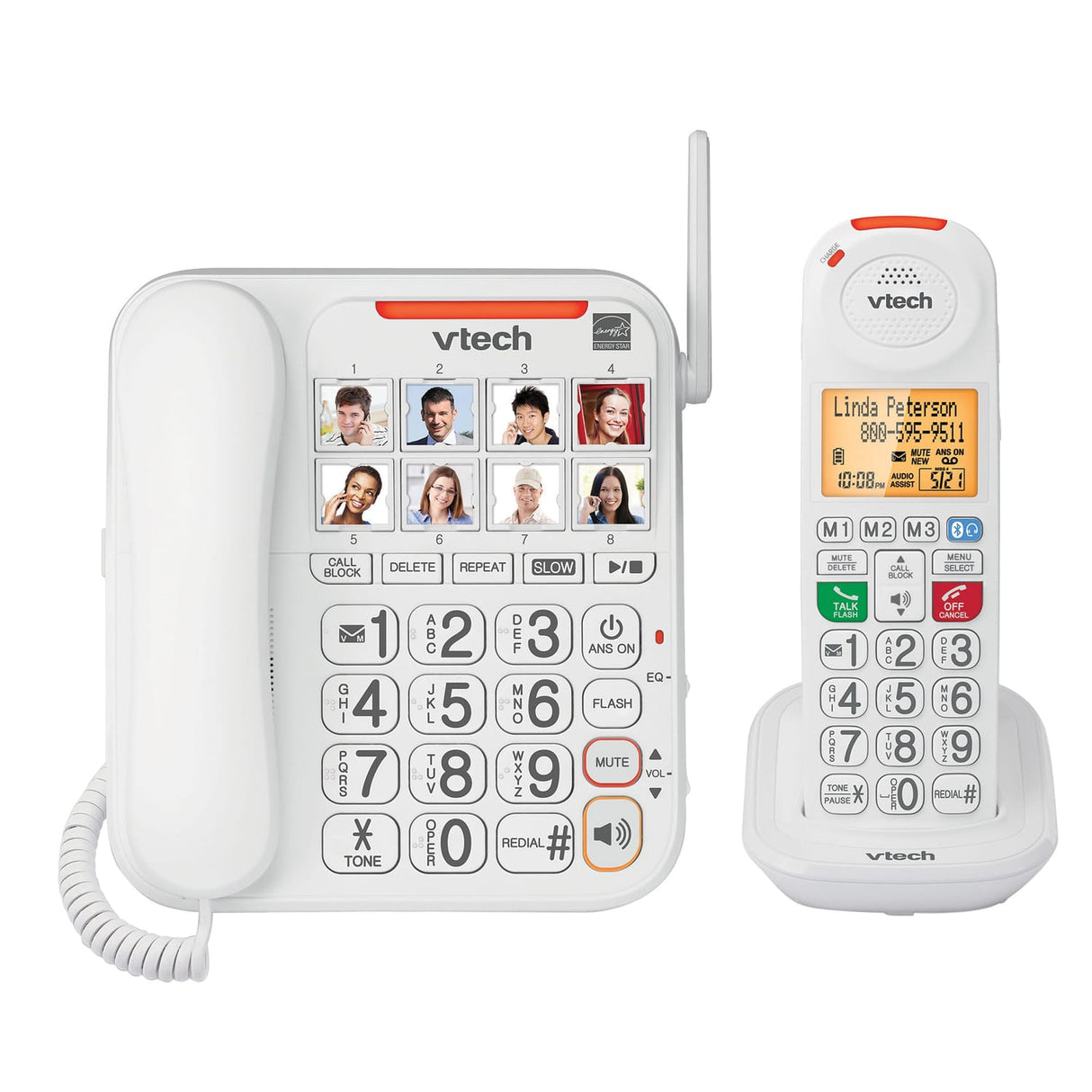 VTech 1-Corded and 1-Cordless Handset 50-dB Amplified/Expandable Phone System for Landline, Answering System, Big Buttons, and Loud Ringer