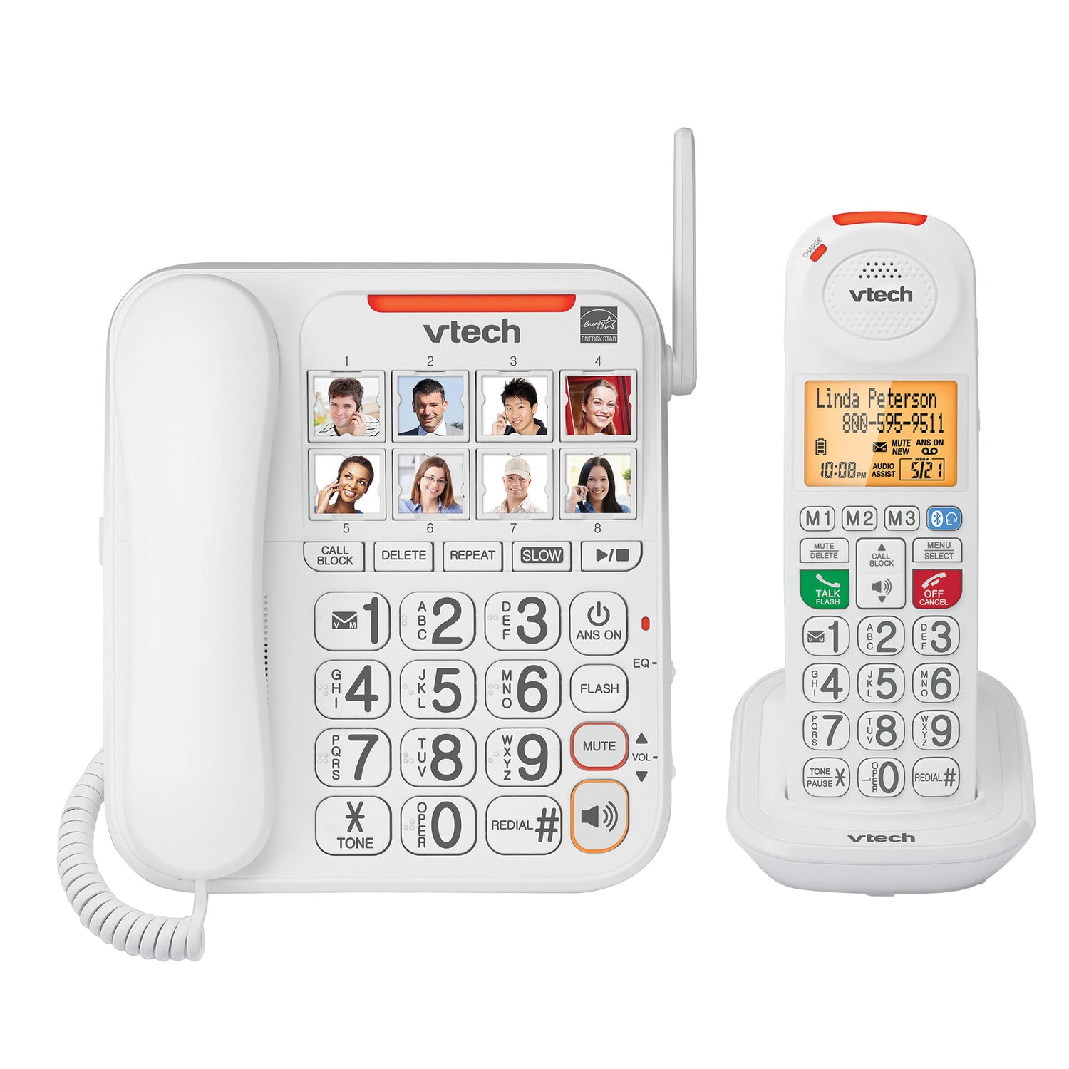 VTech 1-Corded and 1-Cordless Handset 50-dB Amplified/Expandable Phone System for Landline, Answering System, Big Buttons, and Loud Ringer