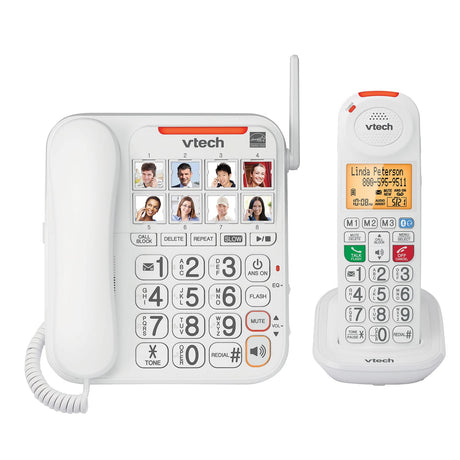 VTech 1-Corded and 1-Cordless Handset 50-dB Amplified/Expandable Phone System for Landline, Answering System, Big Buttons, and Loud Ringer