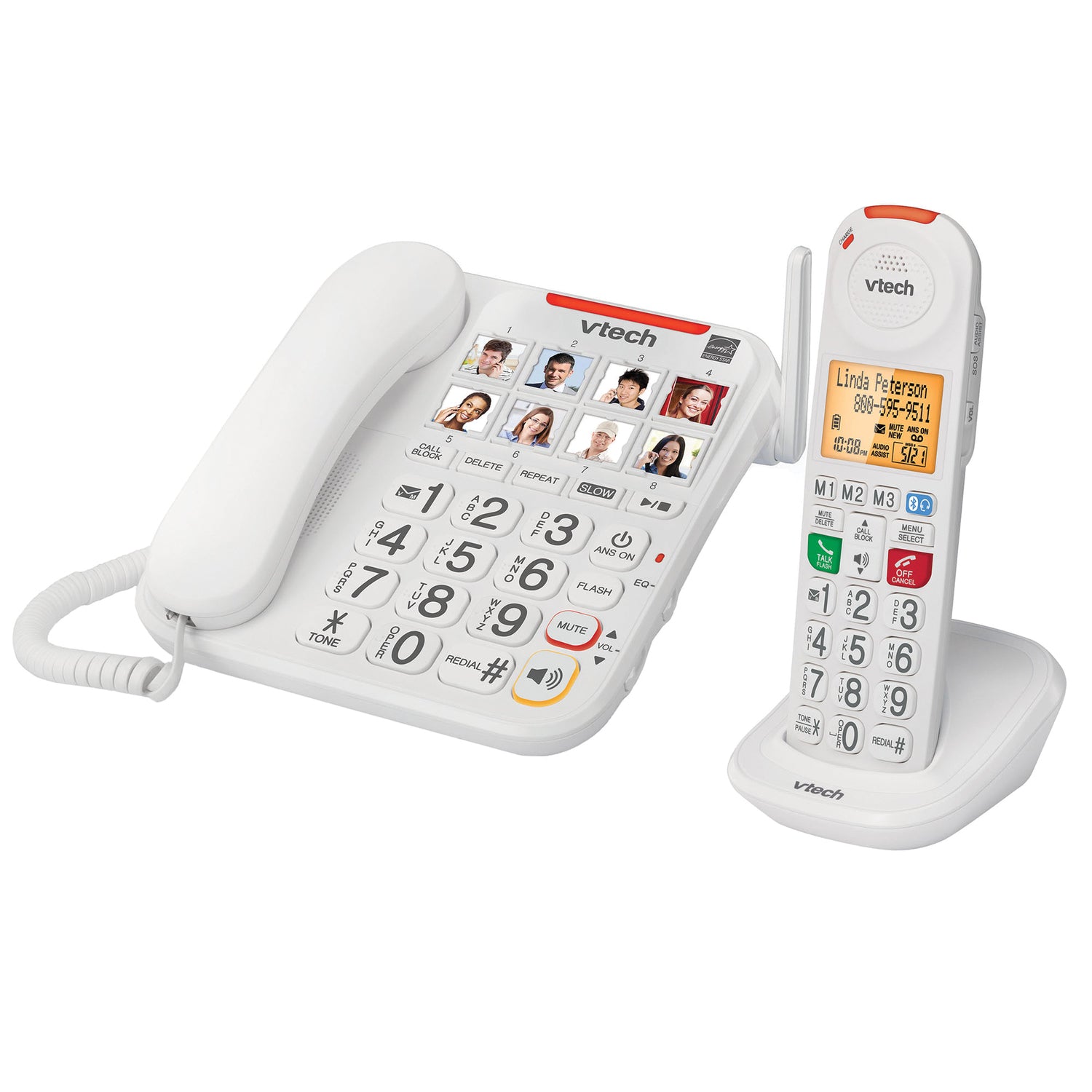 VTech 1-Corded and 1-Cordless Handset 50-dB Amplified/Expandable Phone System for Landline, Answering System, Big Buttons, and Loud Ringer
