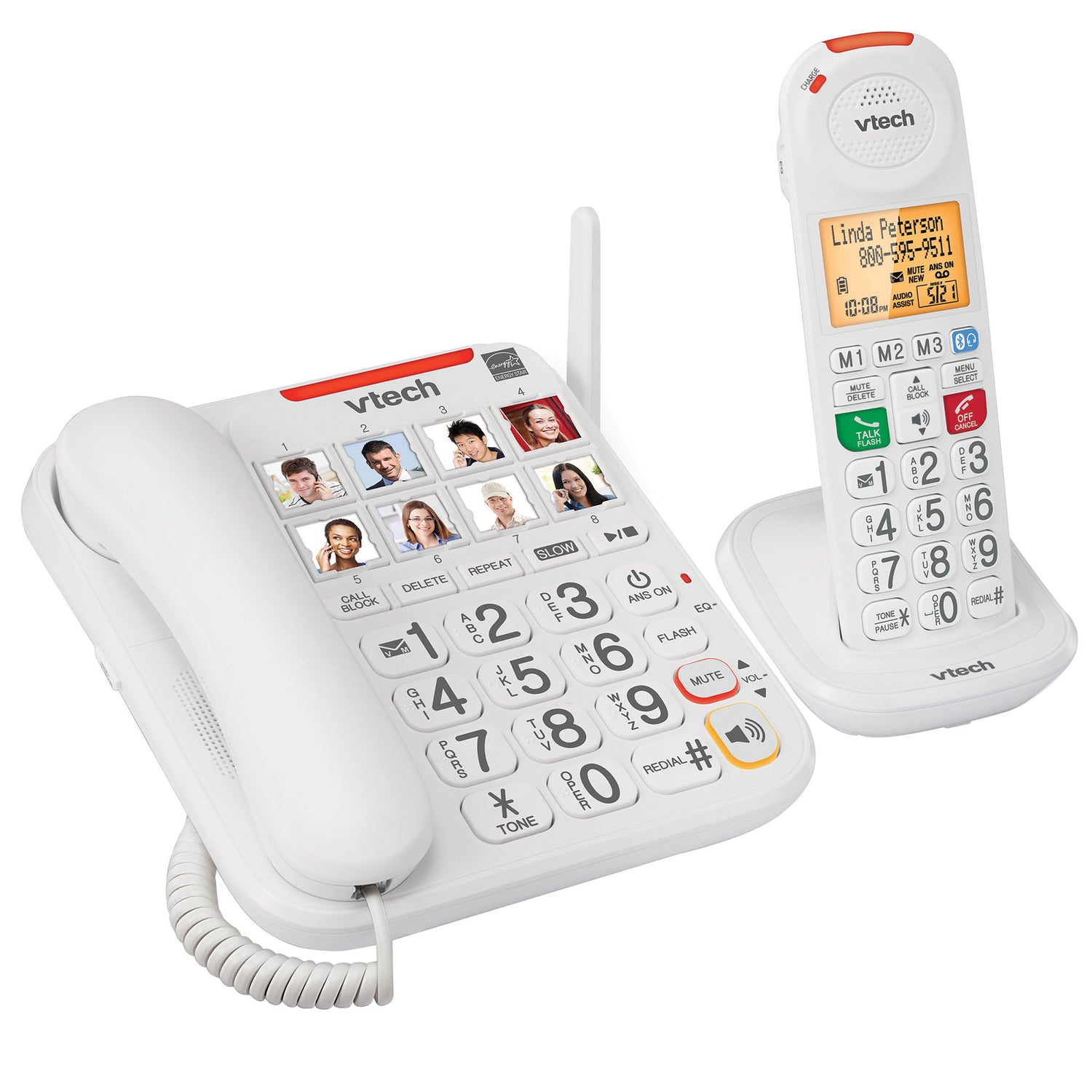 VTech 1-Corded and 1-Cordless Handset 50-dB Amplified/Expandable Phone System for Landline, Answering System, Big Buttons, and Loud Ringer