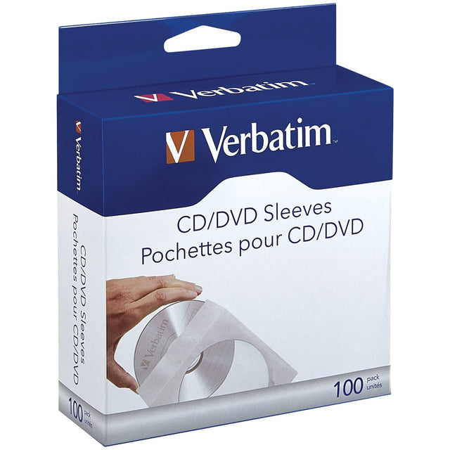 Verbatim CD/DVD Paper Sleeves with Clear Window, 100 pk