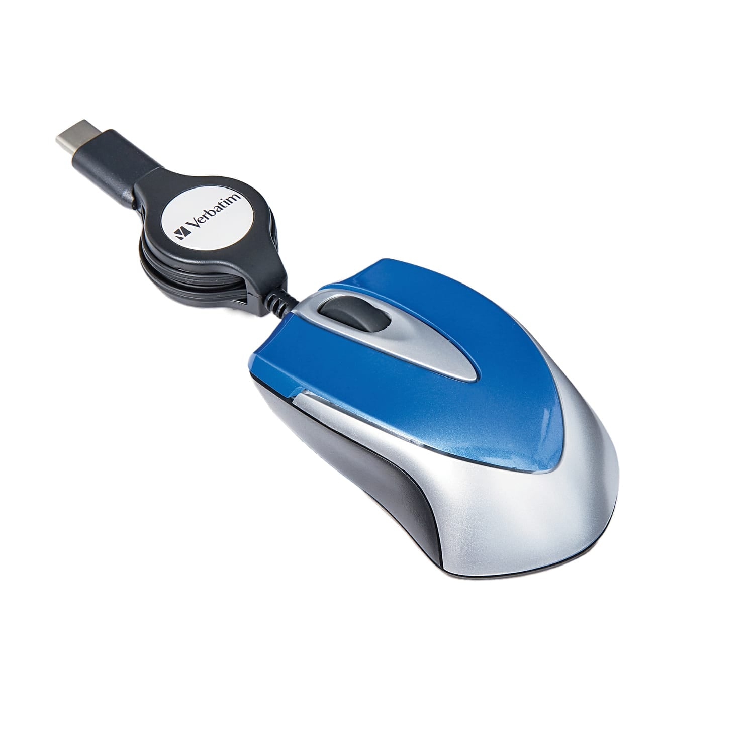 Verbatim Corded Optical Computer Mouse, Mini Travel, 3 Buttons, USB-C, Blue