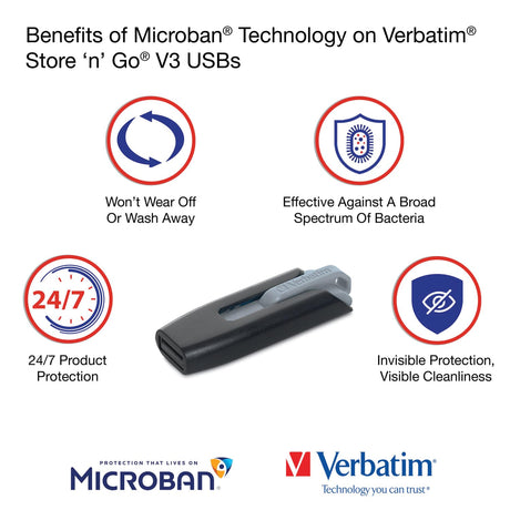 Verbatim 32-GB Store ‘n’ Go V3 USB 3.2 Gen 1 Flash Drives, Business Bulk 10 Count, Gray