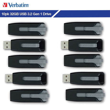 Verbatim 32-GB Store ‘n’ Go V3 USB 3.2 Gen 1 Flash Drives, Business Bulk 10 Count, Gray
