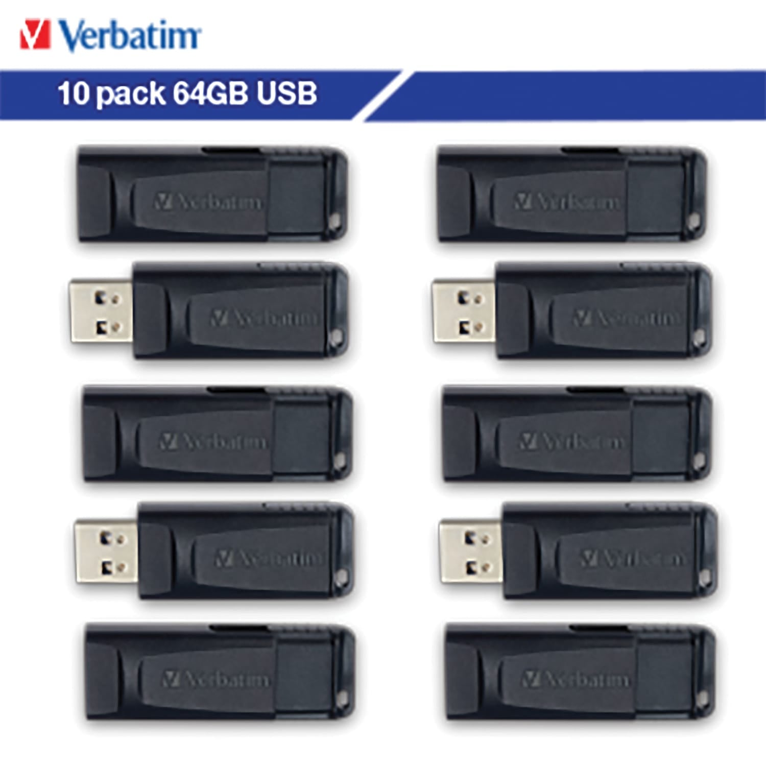 Verbatim Store ‘n’ Go USB-A Flash Drives, Business Bulk 10 Count, Black, 64 GB