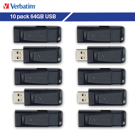 Verbatim Store ‘n’ Go USB-A Flash Drives, Business Bulk 10 Count, Black, 64 GB