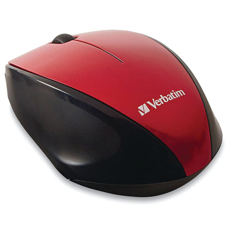Verbatim Cordless Blue-LED Computer Mouse, Multi-Trac, 3 Buttons, 2.4 GHz, Red