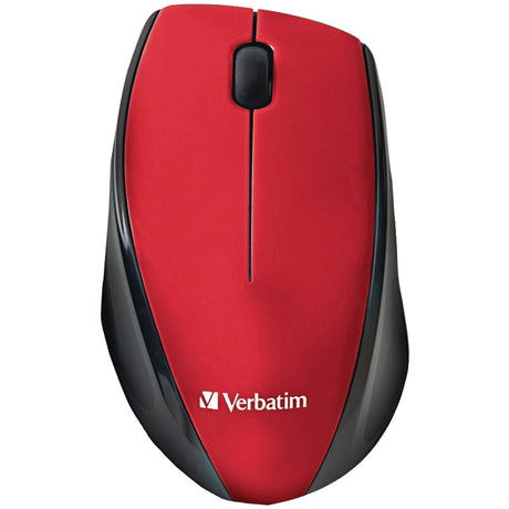 Verbatim Cordless Blue-LED Computer Mouse, Multi-Trac, 3 Buttons, 2.4 GHz, Red