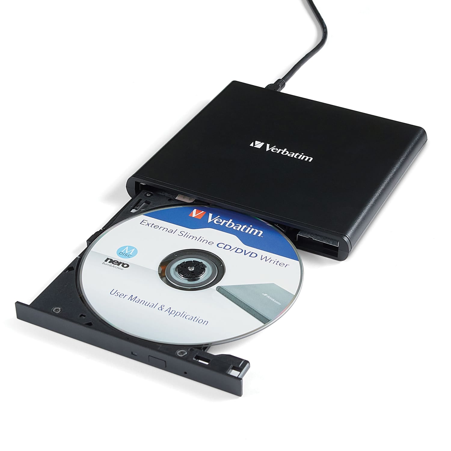 Verbatim External Slimline CD/DVD Writer, USB-A/USB-C
