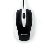 Verbatim Corded Optical Computer Mouse, Ergonomic, 3 Buttons, USB, White