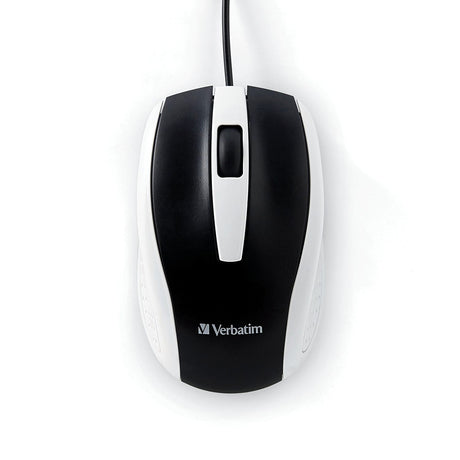 Verbatim Corded Optical Computer Mouse, Ergonomic, 3 Buttons, USB, White