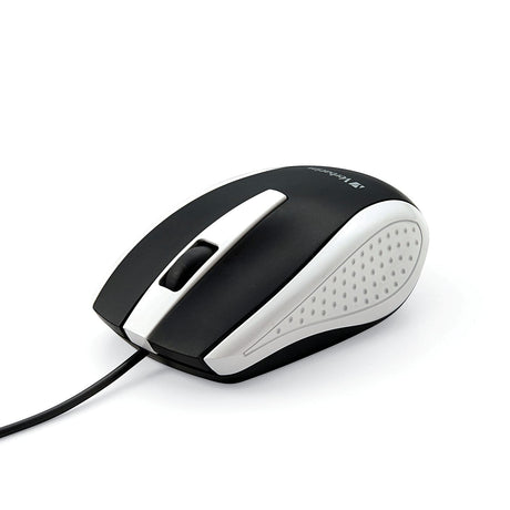 Verbatim Corded Optical Computer Mouse, Ergonomic, 3 Buttons, USB, White