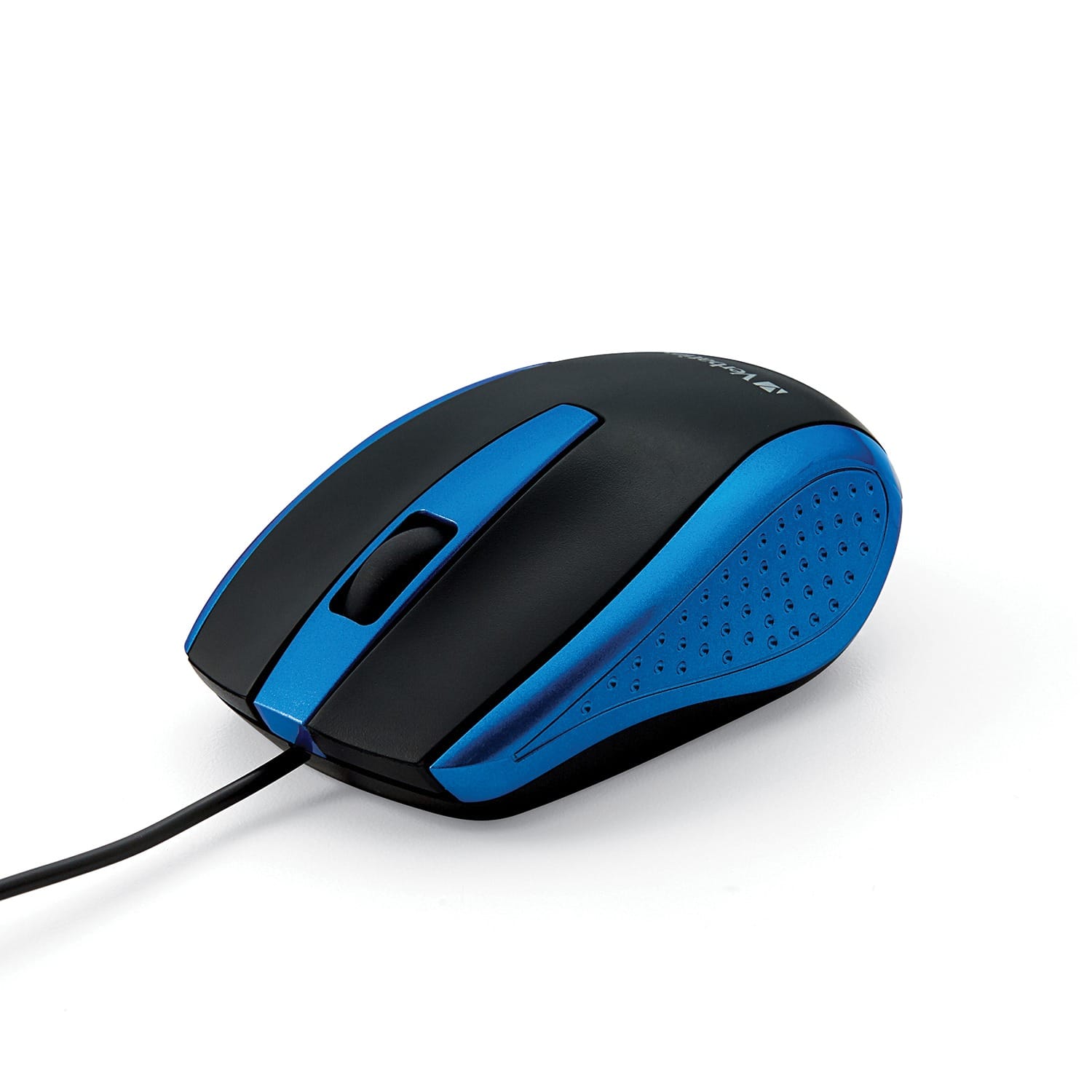Verbatim Corded Optical Computer Mouse, Ergonomic, 3 Buttons, USB, Blue