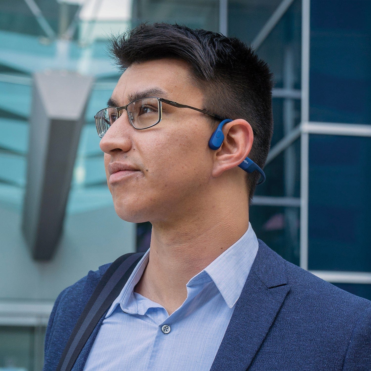 Shokz OpenRun Bone-Conduction Open-Ear Sport Headphones with Microphones, Blue