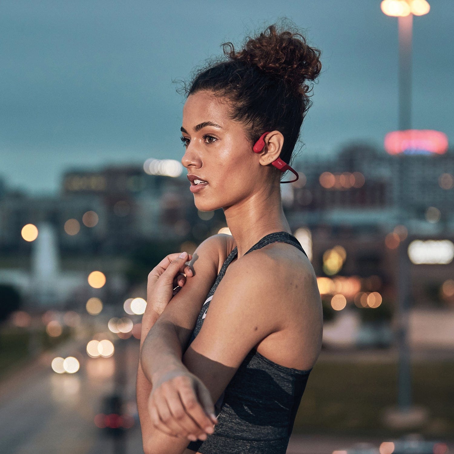 Shokz OpenRun Bone-Conduction Open-Ear Sport Headphones with Microphones, Red