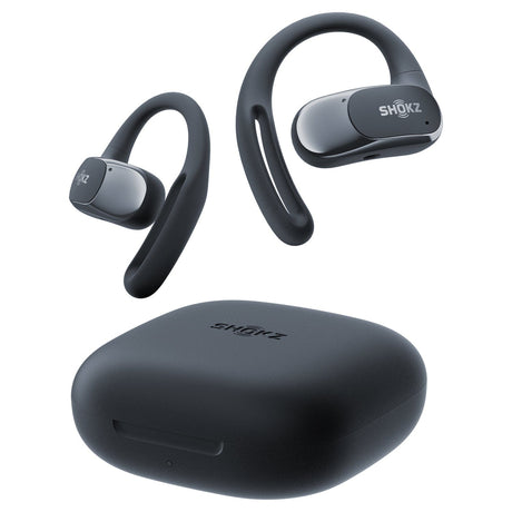 Shokz OpenFit Air TWS Bluetooth Open-Ear Earbuds with Mics, Earhooks, and Charging Case, Clear Voice, up to 28 Hours Play Time, IP54, Black