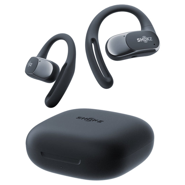 Shokz OpenFit Air TWS Bluetooth Open-Ear Earbuds with Mics, Earhooks, and Charging Case, Clear Voice, up to 28 Hours Play Time, IP54, Black