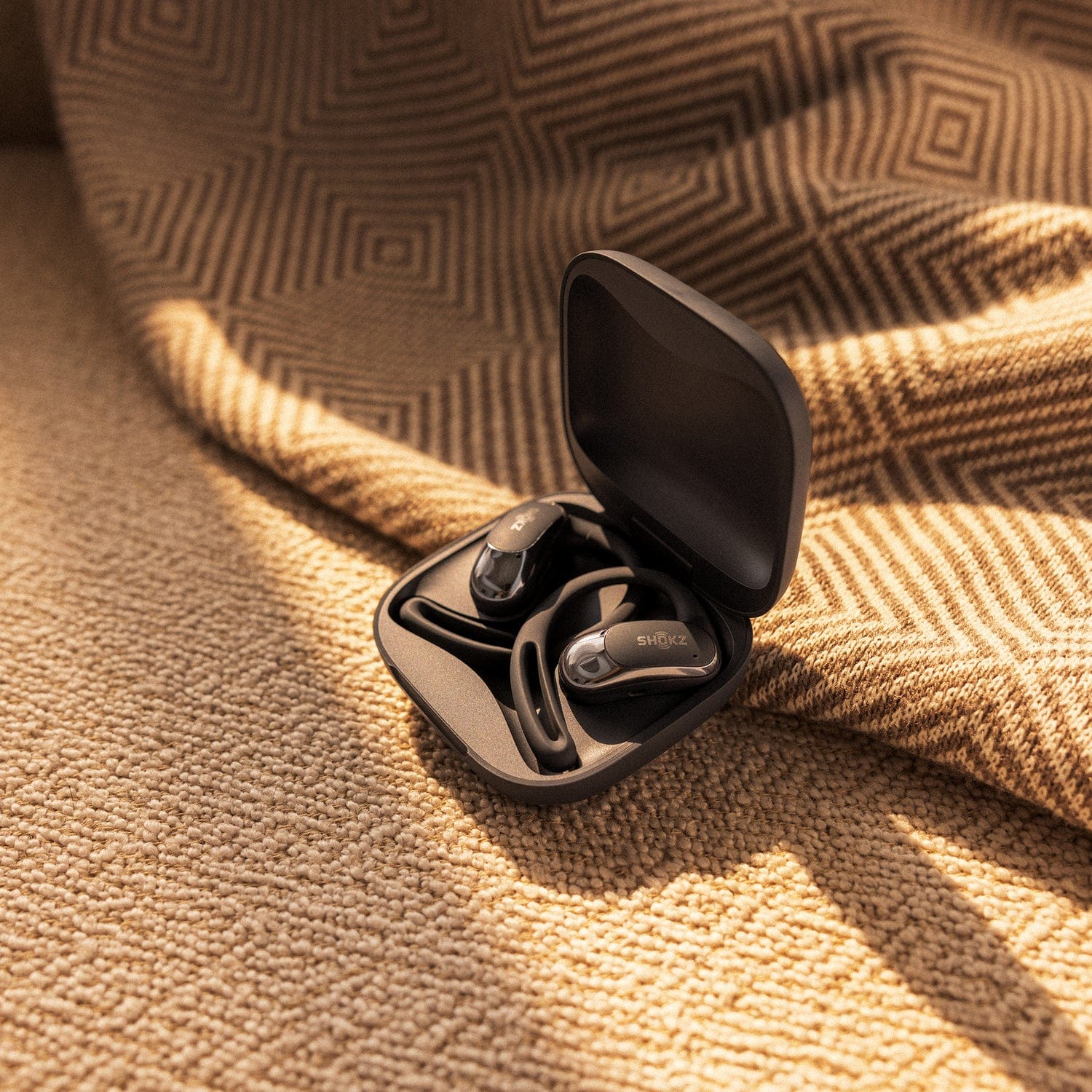 Shokz OpenFit Air TWS Bluetooth Open-Ear Earbuds with Mics, Earhooks, and Charging Case, Clear Voice, up to 28 Hours Play Time, IP54, Black