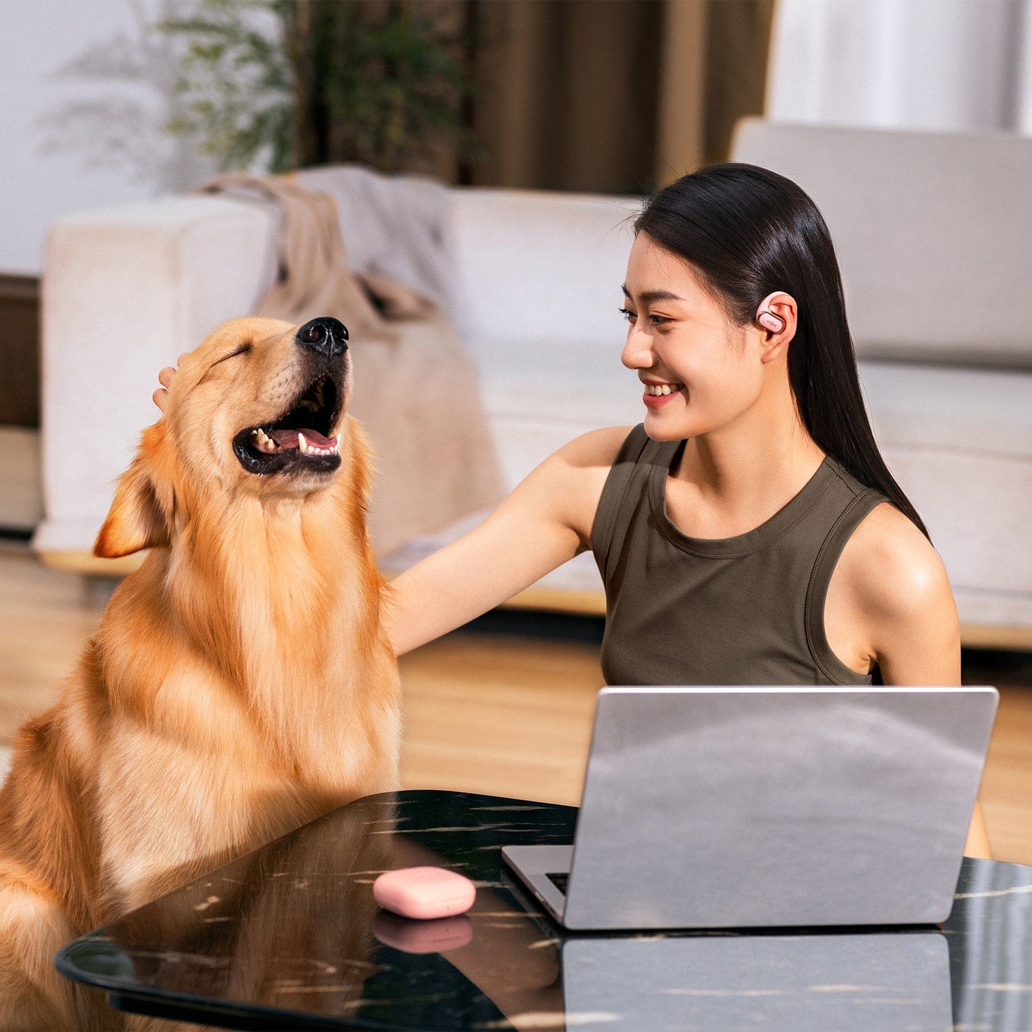 Shokz OpenFit Air TWS Bluetooth Open-Ear Earbuds with Mics, Earhooks, and Charging Case, Clear Voice, up to 28 Hours Play Time, IP54, Pink