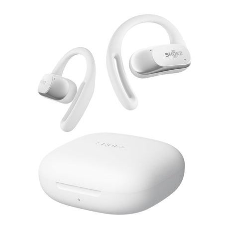 Shokz OpenFit Air TWS Bluetooth Open-Ear Earbuds with Mics, Earhooks, and Charging Case, Clear Voice, up to 28 Hours Play Time, IP54, White