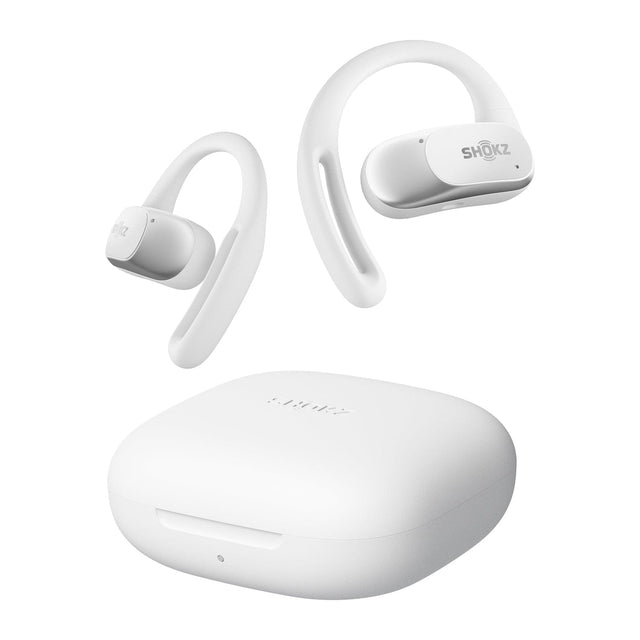 Shokz OpenFit Air TWS Bluetooth Open-Ear Earbuds with Mics, Earhooks, and Charging Case, Clear Voice, up to 28 Hours Play Time, IP54, White