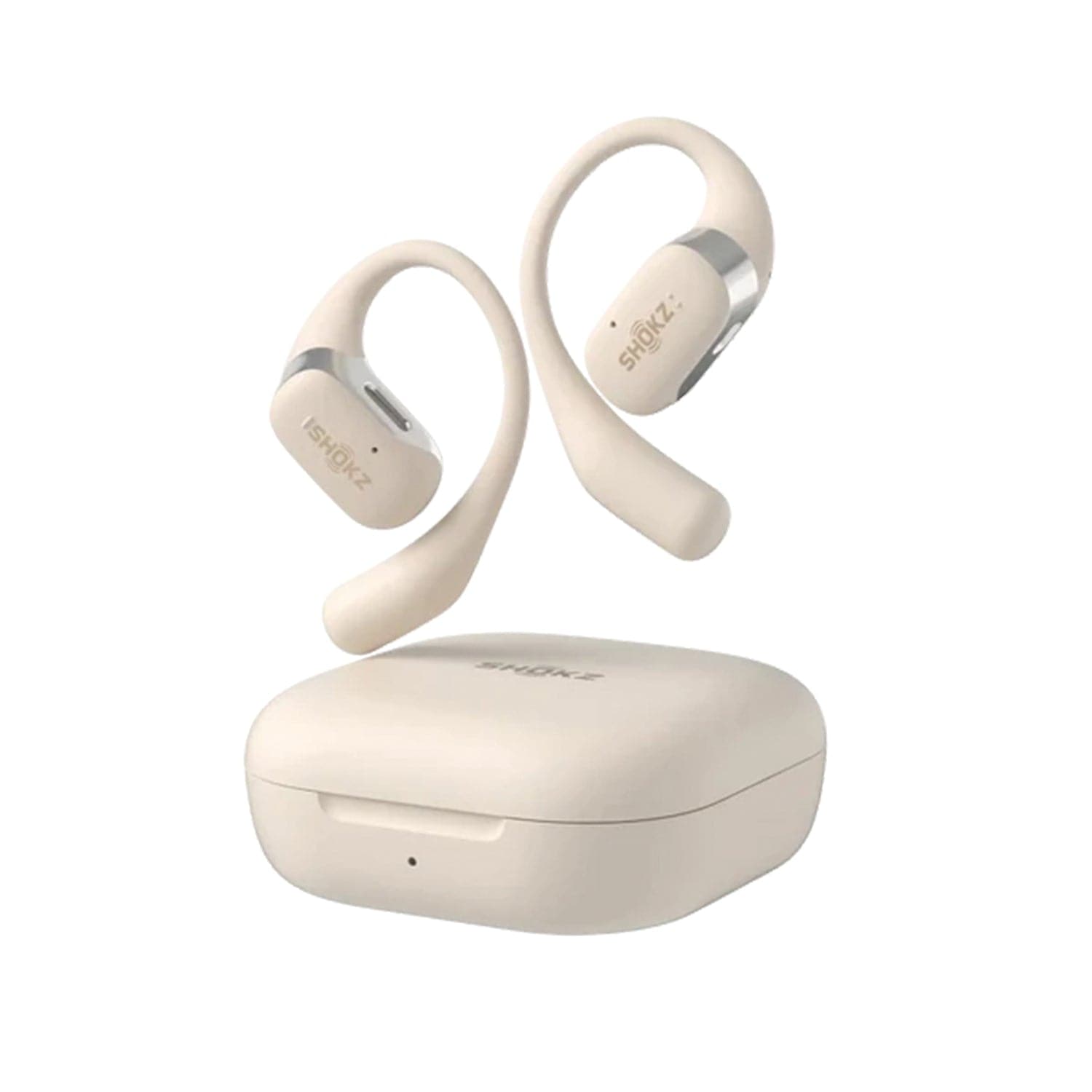 Shokz OpenFit TWS Bluetooth Open-Ear Earbuds with Mic, Earhooks, and Charging Case, up to 28 Hours of Play Time, IP54 Water-Resistant, Beige