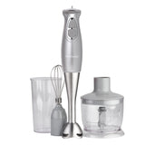 Betty Crocker 2-Speed Corded Electric Hand Blender with Beaker, Chopper, and Whisk, Silver