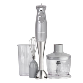 Betty Crocker 2-Speed Corded Electric Hand Blender with Beaker, Chopper, and Whisk, Silver