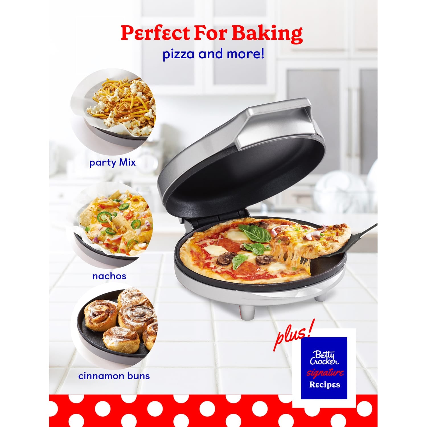 Betty Crocker 8-In. Indoor Electric Travel Nonstick Pizza Maker Plus with Insulated Travel Bag, Silver