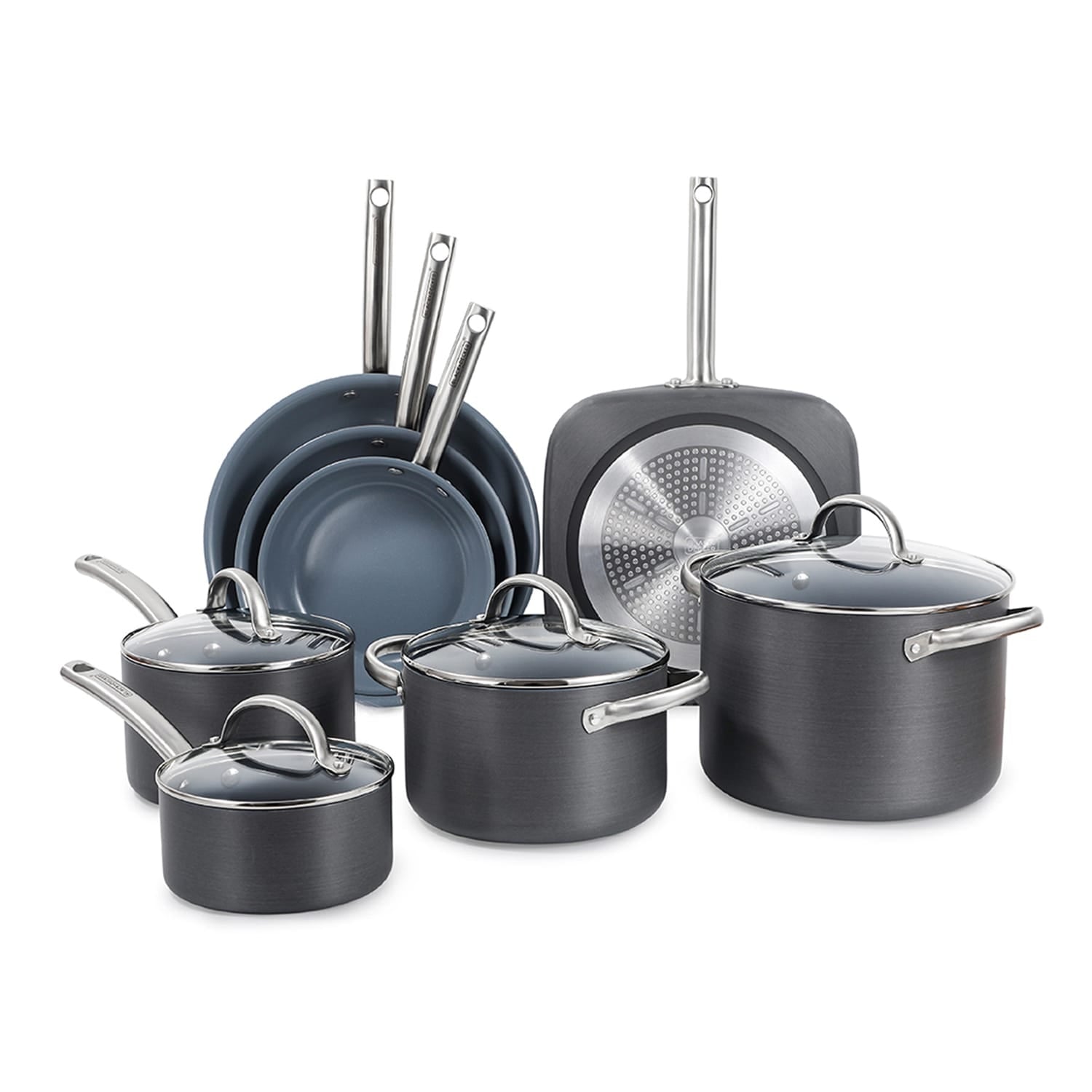 Black+Decker 12-Piece Ceramic and Aluminum Cookware Set, Gray